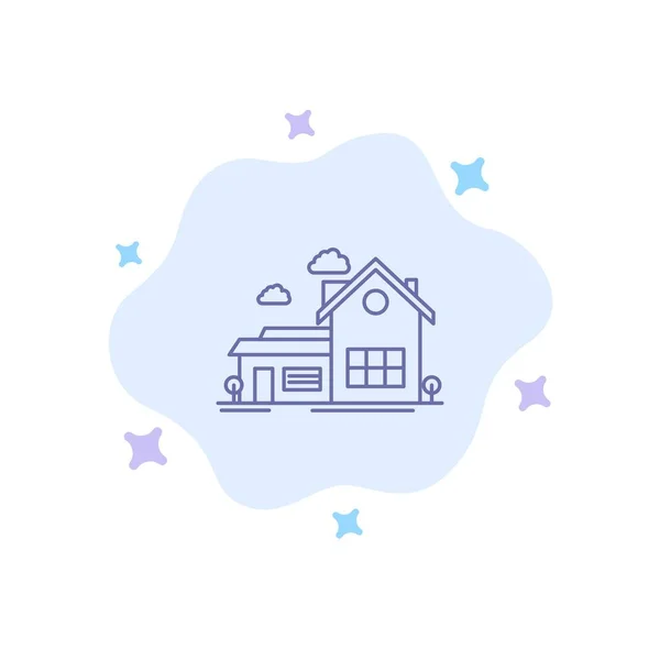 집, 집, 공간, 빌라, 농가 초록 구름에 파란 아이콘 — 스톡 벡터