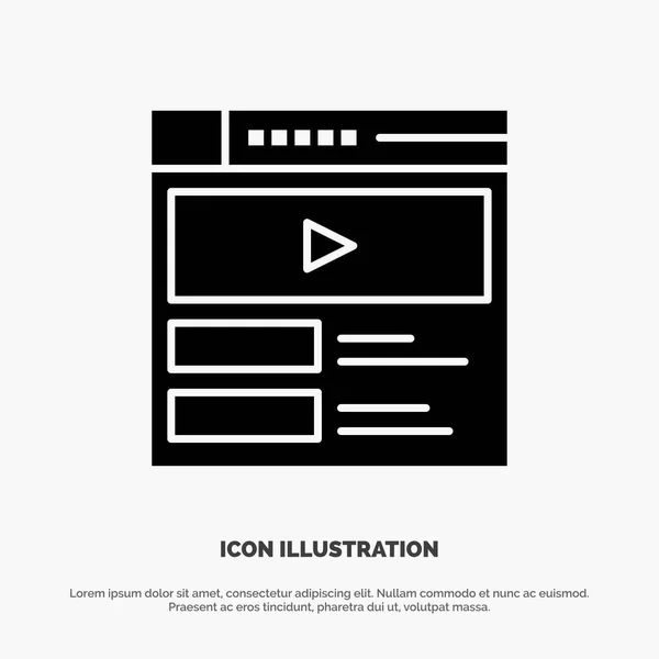 Vidéo Lecteur Vidéo Web Site Web Solide Glyph Icon Vector — Image vectorielle
