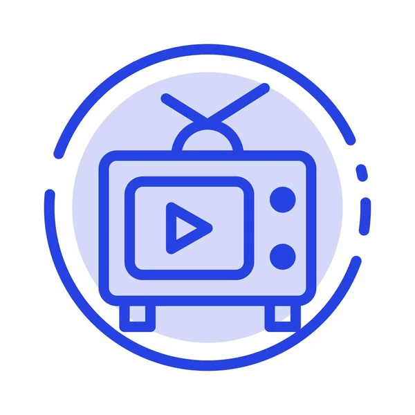 TV, Televisão, Jogar, Vídeo Blue Dotted Line Icon — Vetor de Stock