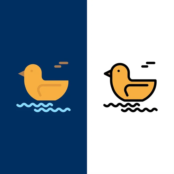 Duck, River, Canada Iconos. Vector de conjunto de iconos rellenos planos y de línea — Vector de stock