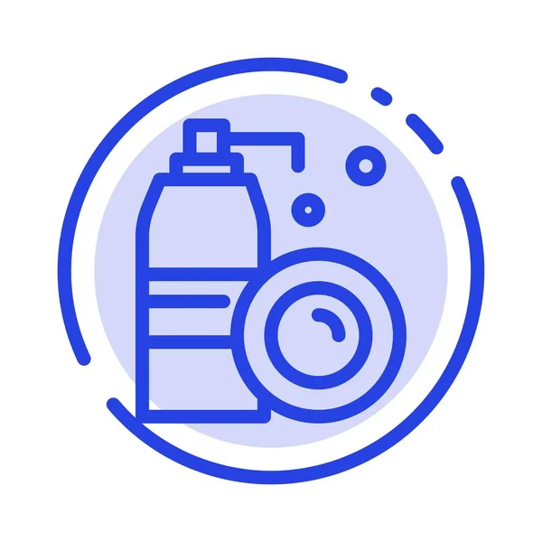 Aerozol, butelka, czyszczenie, spray Niebieska ikona linii kropkowana linia — Wektor stockowy