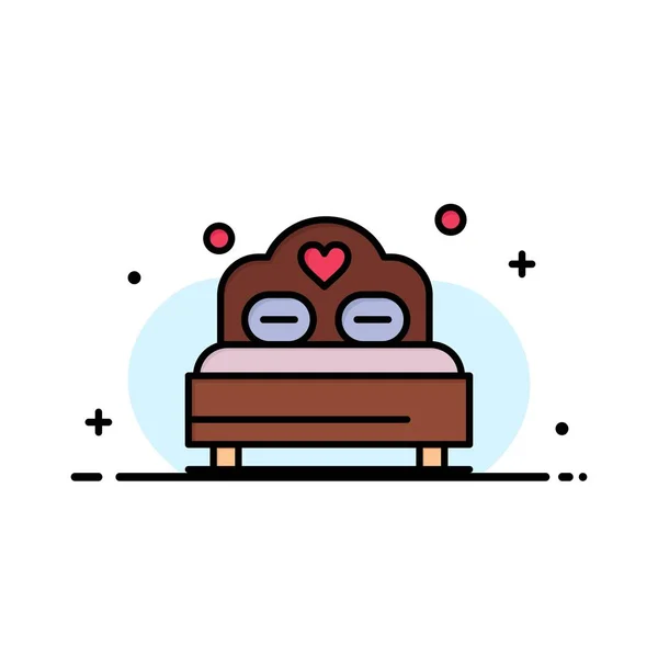 เตียง, ความรัก, หัวใจ, รูปแบบโลโก้ธุรกิจแต่งงาน สีแบน — ภาพเวกเตอร์สต็อก