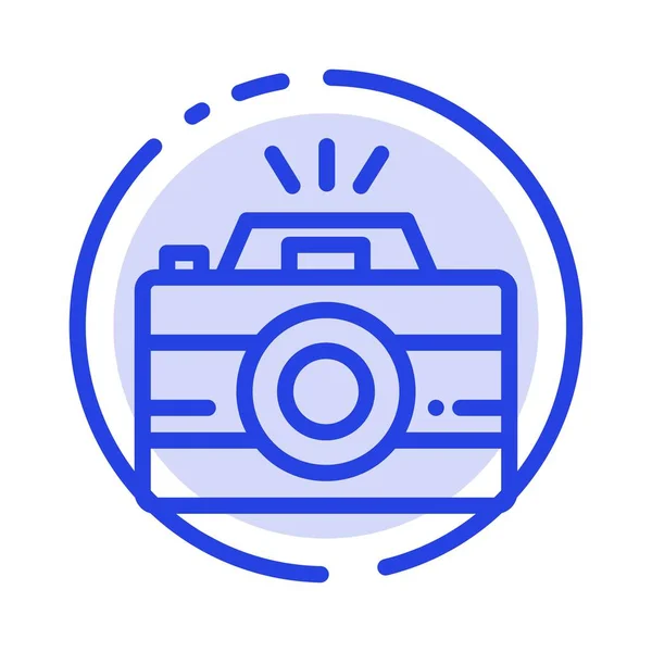 Máquina fotográfica, Imagem, Foto, Fotografia Blue Dotted Line Icon — Vetor de Stock