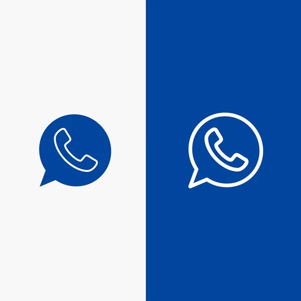 App, chat, telefoon, watt app lijn en glyph Solid icoon blauw b — Stockvector