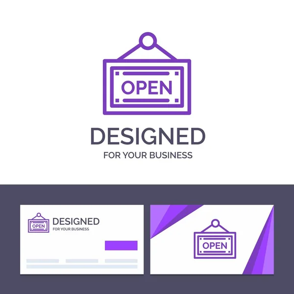 Carte de visite créative et modèle de logo Ouvrir, Boutique, Conseil Vecto — Image vectorielle
