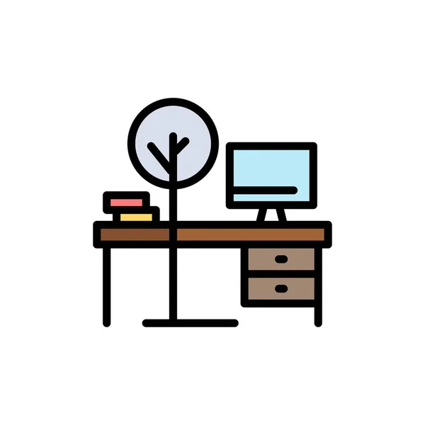 Confort, Bureau, Bureau, Place, Table Flat Color Icon. Vecteur ico — Image vectorielle