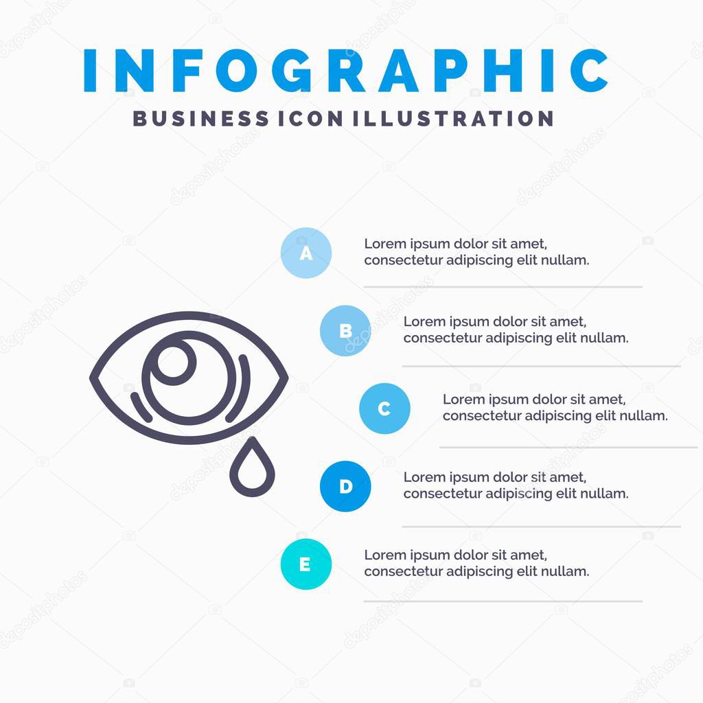 Eye, Droop, Eye, Sad Line icon with 5 steps presentation infogra