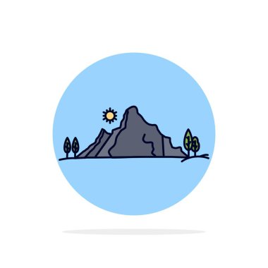 dağ, manzara, tepe, doğa, ağaç Düz Renk Simge Vektör