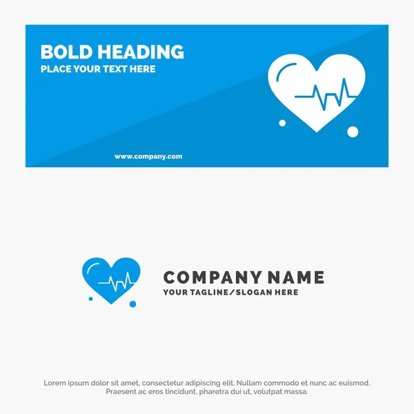 Coração, Batida, Ciência Sólido Ícone Site Banner e logotipo do negócio — Vetor de Stock
