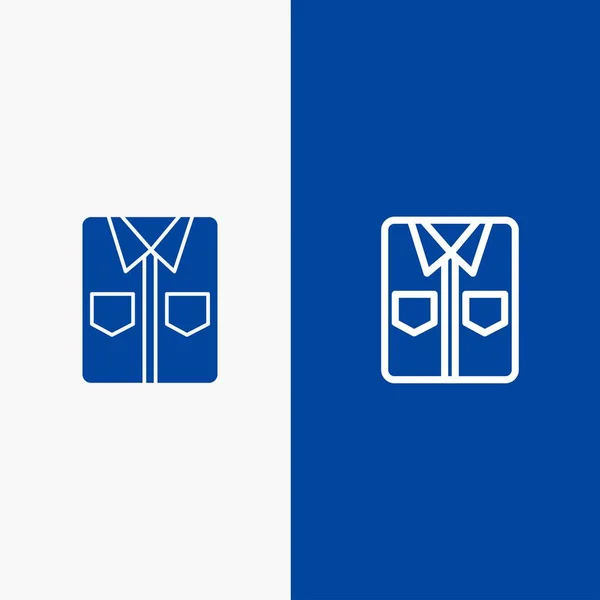 Kleding, shirt, tshirt, shopping line en glyph Solid pictogram blauw — Stockvector