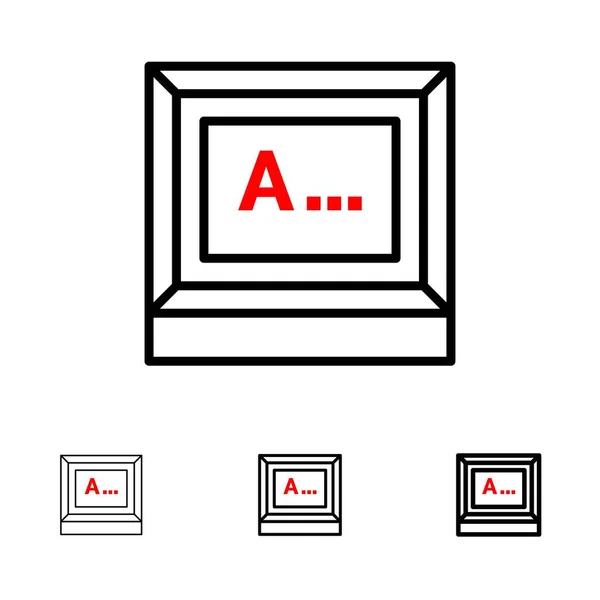 Bildschirm, Eingabe, Text, Monitor fett und dünne schwarze Linie Icon-Set — Stockvektor