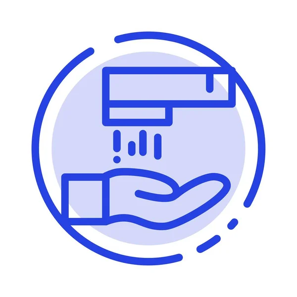 Kézi mosás, mosás, kék pöttyös vonal ikon tisztítása — Stock Vector