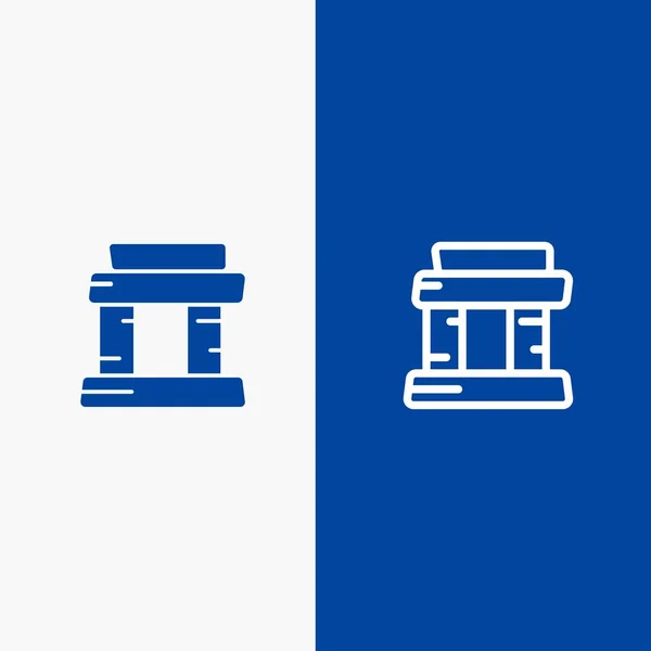 Landmark, Paris, Tower Line e Glyph Ícone sólido Bandeira azul Lin — Vetor de Stock