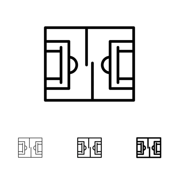 サッカー,フィールド,スポーツ,サッカー太字と薄い黒の線のアイコンのse — ストックベクタ