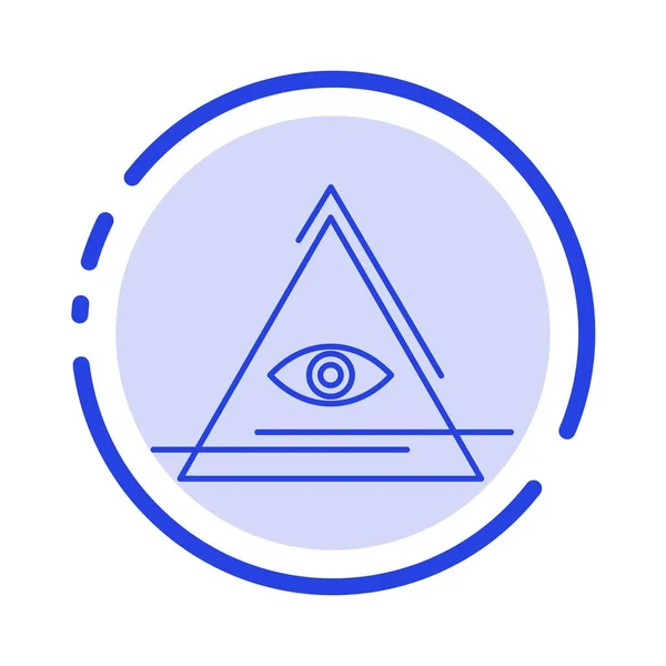 Auge, Illuminati, Pyramide, Dreieck blau gestrichelte Linie Symbol — Stockvektor