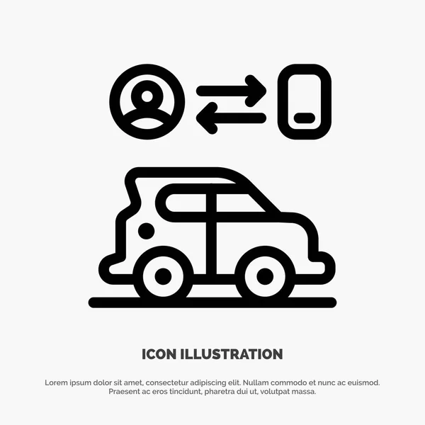 Vector de iconos de línea de coche, transporte, hombre y tecnología — Vector de stock