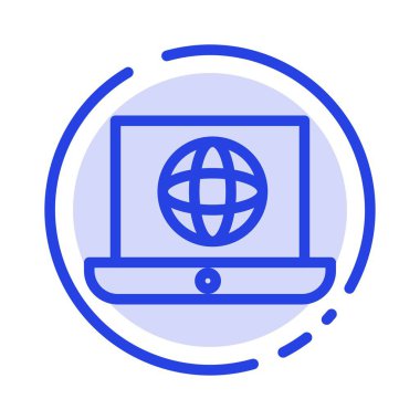 Laptop, World, Globe, Teknik Mavi Noktalı Satır Simgesi