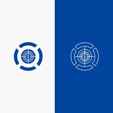 Dart, Odaklanma, Hedef, Dolar Hattı ve Glyph Katı simgesi Mavi Bayrak