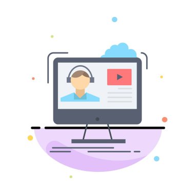 Öğreticiler, video, medya, Online, eğitim düz renk simgesi vecto