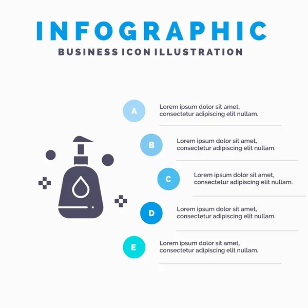 Nettoyage, pulvérisation, infographie Icône solide propre 5 étapes Presentat — Image vectorielle