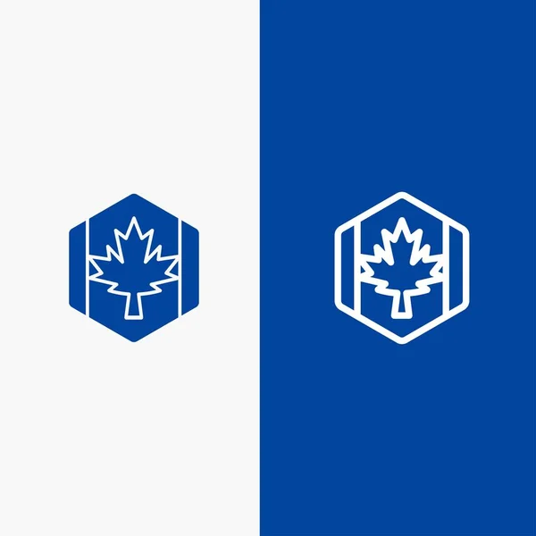 Flagge, Herbst, Kanada, Blatt, Ahornlinie und Glyphen durchgehendes Symbol blau — Stockvektor