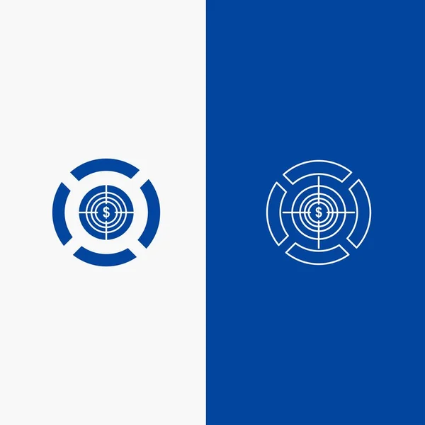 Dart, focus, Target, dollar line, Glyph solid icon blue banne — 스톡 벡터