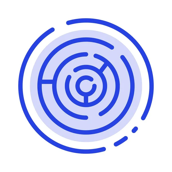 Cercle, Labyrinthe de cercle, Labyrinthe, Icône de ligne pointillée bleue de labyrinthe — Image vectorielle