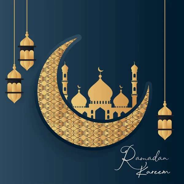 Ramadan Kareem Golden Moon Convite Cartão Fundo — Vetor de Stock