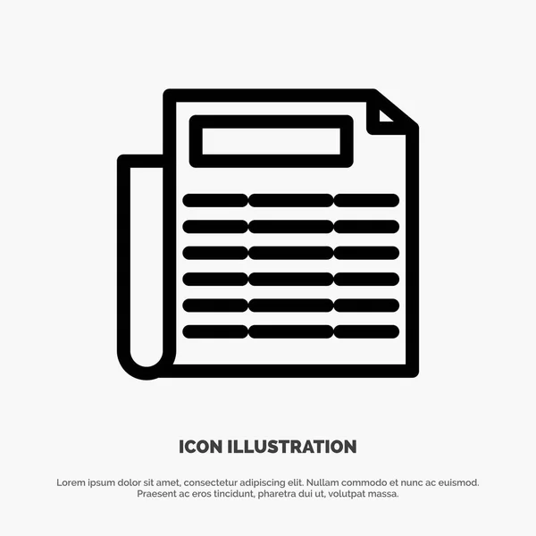 Nouvelles, Papier, Document Line Icon Vector — Image vectorielle
