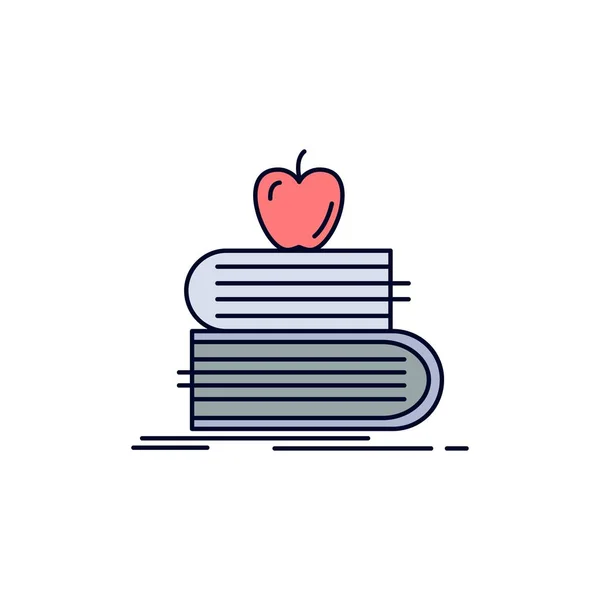 Zpět na školu, školu, studentku, knihy, jablko plochý barevný symbol ve — Stockový vektor