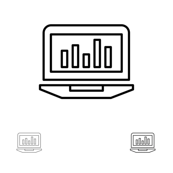 Laptop, Grafik, Analytik, Überwachung, Statistik fett und dünn b — Stockvektor