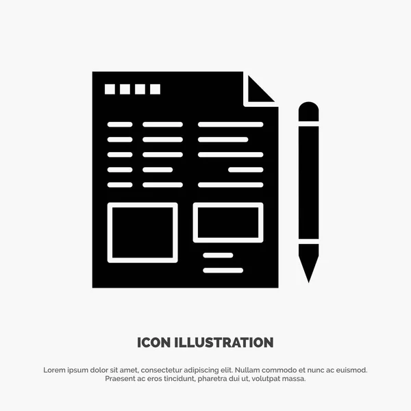 File, Text, Pencil, Education Solid Black Glyph Icon — Stock Vector