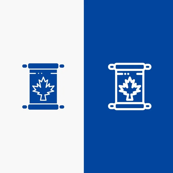 Nota, Autunno, Canada, Leaf Line e Glyph Solid icona Bandiera blu — Vettoriale Stock