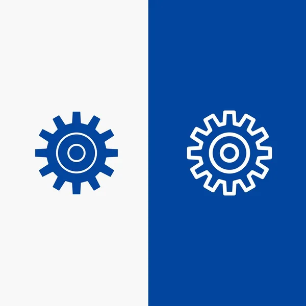 Gear, Setting, Wheel, Cogs Line и значок Glyph Had Blue Banner — стоковый вектор