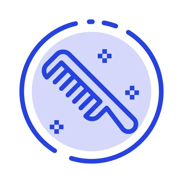 Cepillo, peine, cosmético, línea de puntos azul limpio icono — Vector de stock