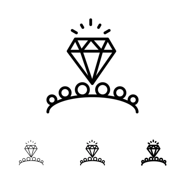 Diamante, Amor, Corazón, Boda Desnuda y delgada línea negra icono conjunto — Archivo Imágenes Vectoriales