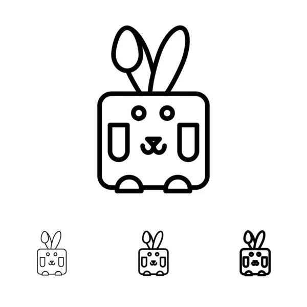 Bunny, Pasen, konijn, vakantie vet en dunne zwarte lijn icon set — Stockvector