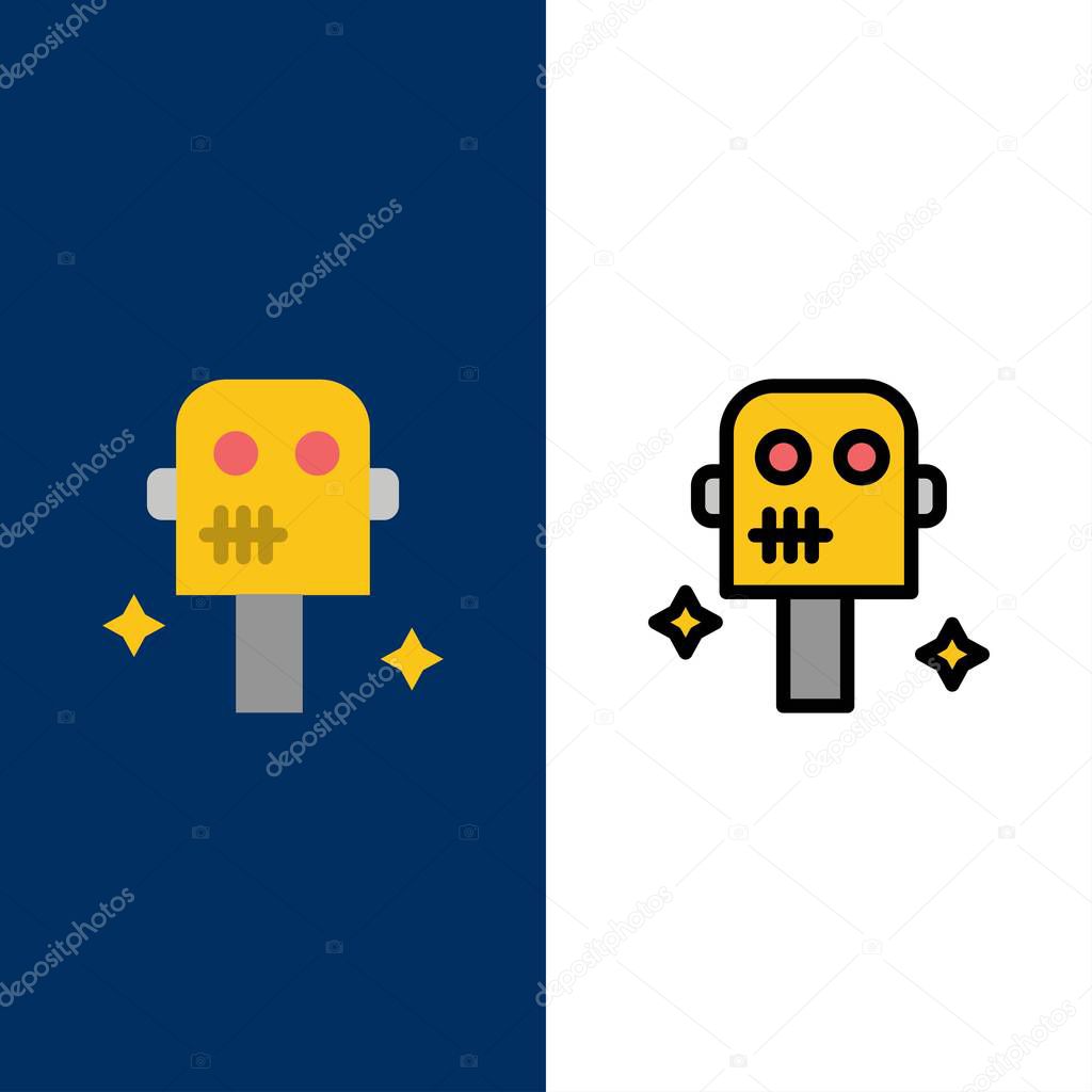 Space, Suit, Robot  Icons. Flat and Line Filled Icon Set Vector 