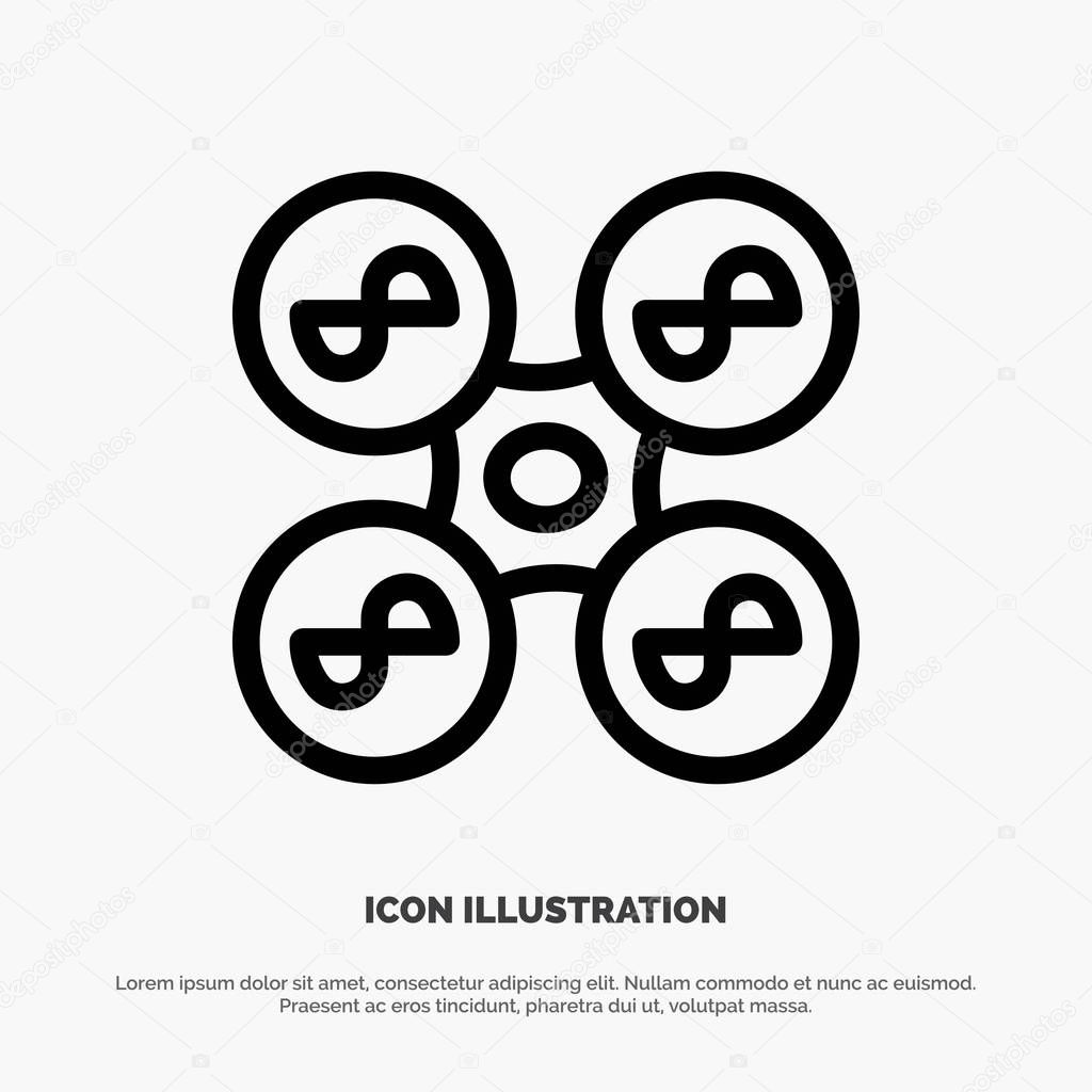 Drone, Fly, Quad copter, Technology Line Icon Vector