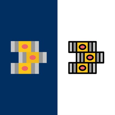 Kitaplar, Eğitim, Kütüphane Simgeleri. Düz ve Çizgi Dolu Simge Seti 