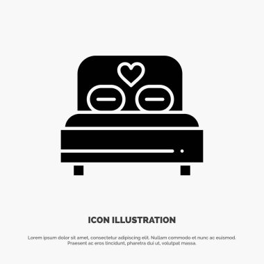 Yatak, Aşk, Kalp, Düğün katı Glyph Icon vektör