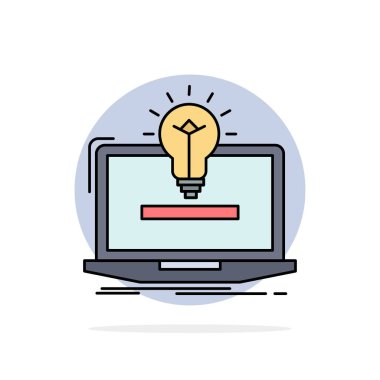 dizüstü bilgisayar, çözüm, fikir, ampul, çözüm Düz Renk Simge Vektör