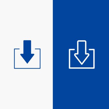 Ok, Aşağı, İndirme Hattı ve Glyph Solid simgesi Mavi banner Hattı