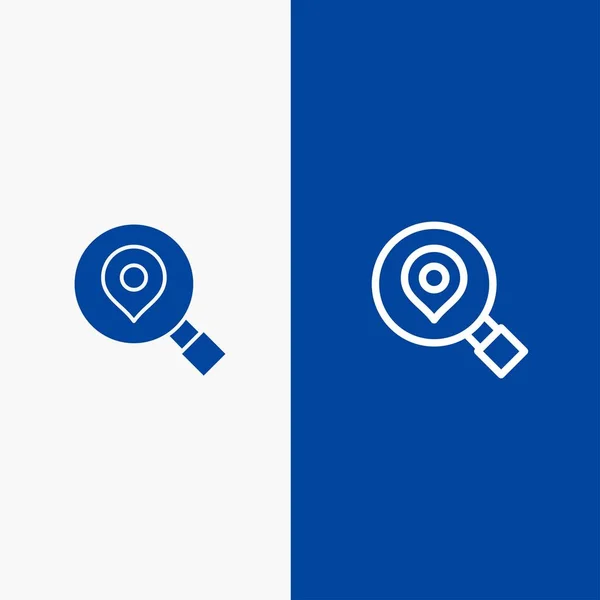 Onderzoek, zoeken, kaart, locatie lijn en glyph Solid icoon blauw b — Stockvector