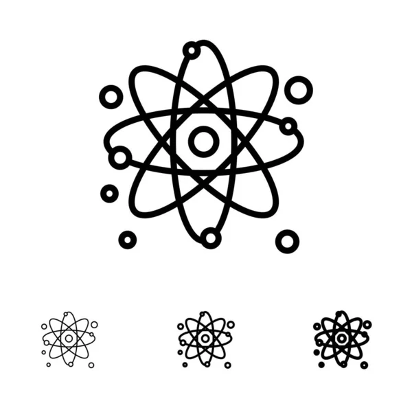 Атом, частинка, молекула, фізика сміливі і тонкі чорні лінії значок — стоковий вектор