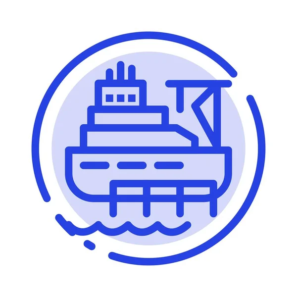 Kapal, Perahu, Cargo, Konstruksi Blue Dotted Line Icon - Stok Vektor