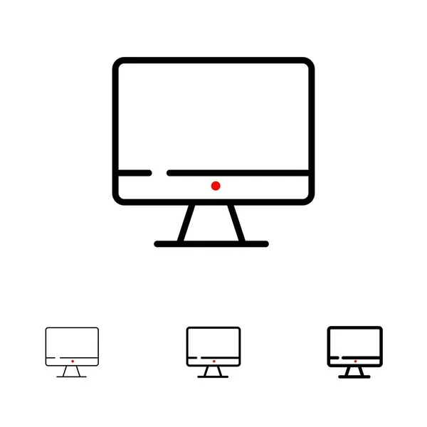 Bilgisayar, Monitör, Ekran, Donanım Kalın ve ince siyah çizgi ico — Stok Vektör