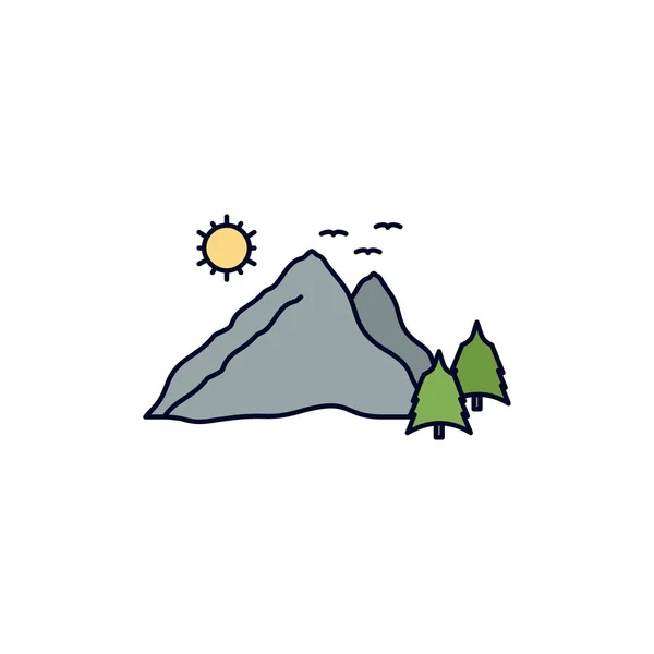 Hegy, táj, hegy, természet, színhely Síkszín ikon vektor — Stock Vector