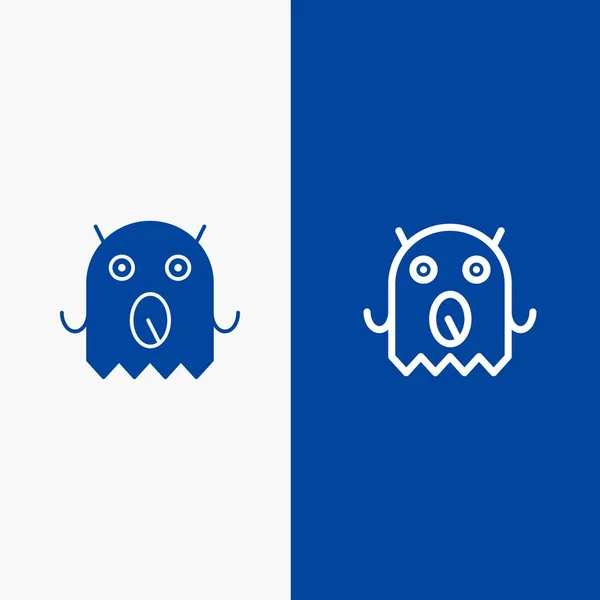 Monster, Alien, Space Line and Glyph Solid icon Blue banner — Stock Vector