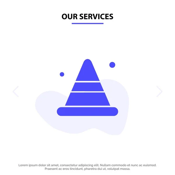 Onze diensten alert, kegel, bouw, Road Solid glyph icon we — Stockvector